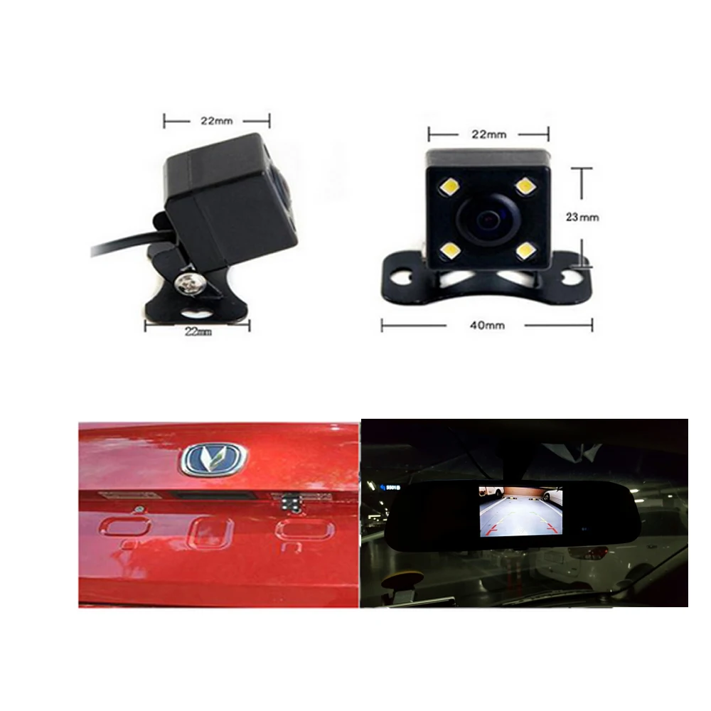 Podofo CCD HD Waterproof Parking Monitors System, 4 LED Night Vision Car Rear View Camera + 4.3 inch Car Rearview Mirror Monitor