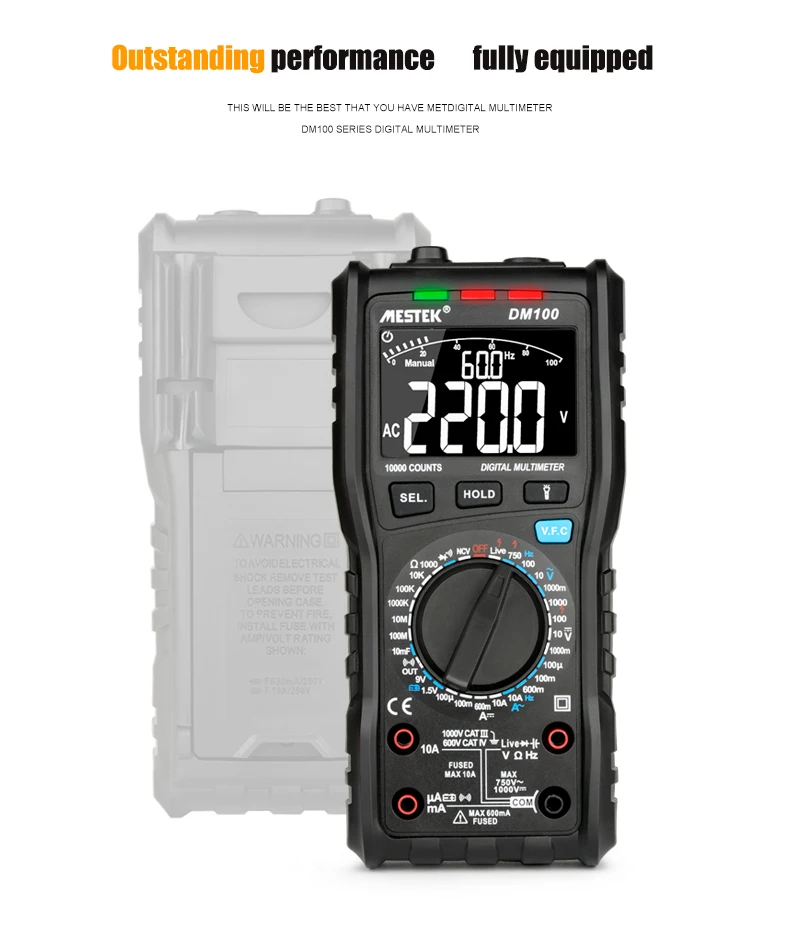 MESTEK Digital Multimeter Tester Capacitance Fast Speed DC DC 10000 Counts multimetro digital profissional Anti-burn Alarm DM100