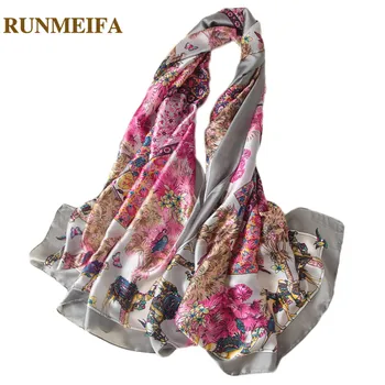 

[RUNMEIFA] 2018 New Fashion silk Scarves Womenhigh quality Summer beach shawls and wraps elegant printing Scarf 180*90cm Female