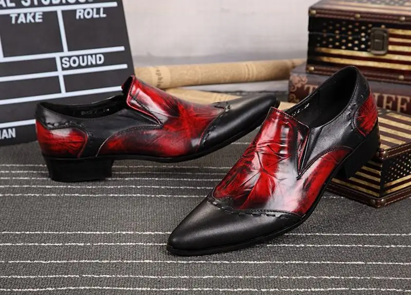 Мужские красные винтажные модельные туфли из натуральной кожи с острым носком; классические мужские туфли-оксфорды в стиле ретро; обувь на плоской подошве; обувь для свадебной вечеринки