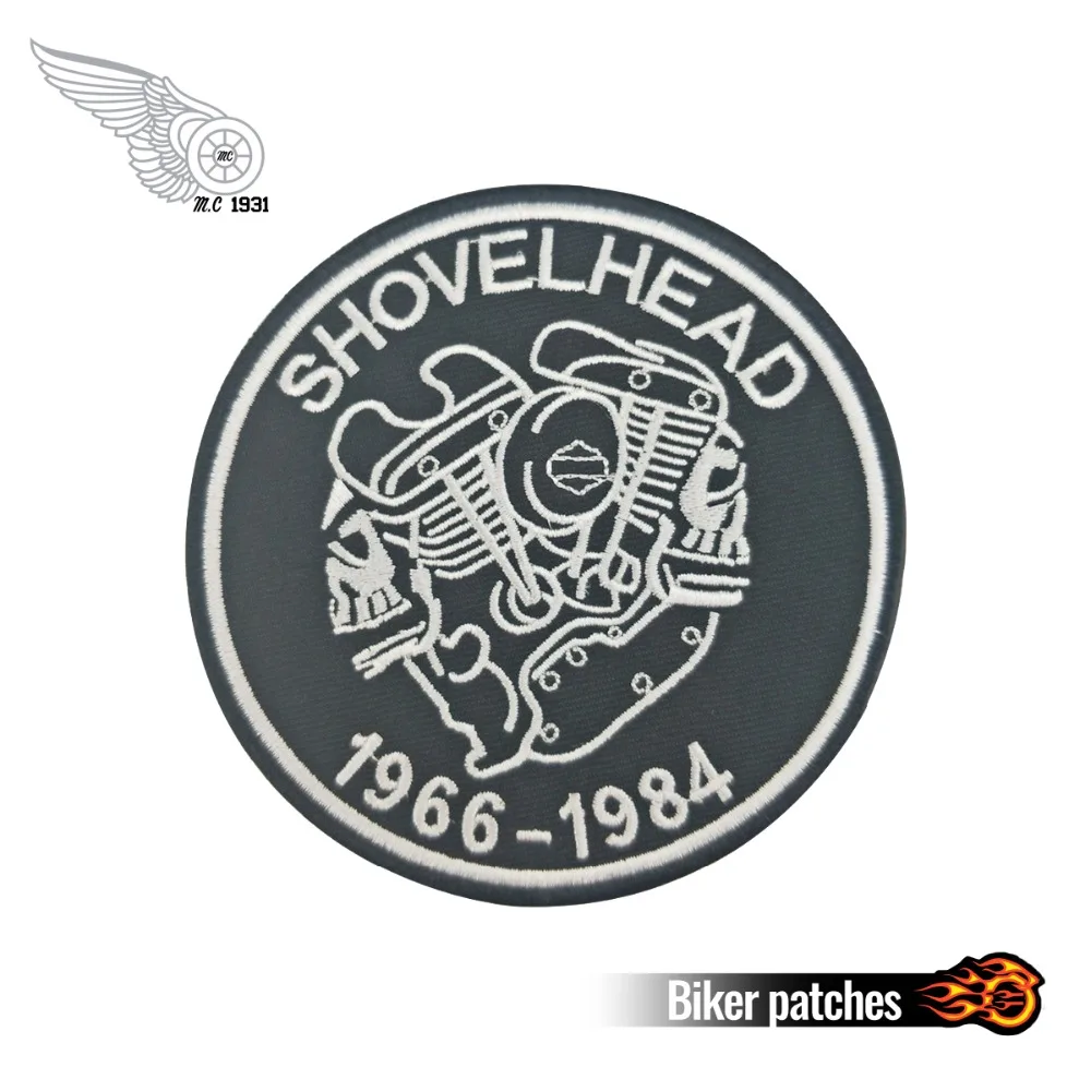 

1966-1984 Motorcycle Engine Logo Rider Embroidered Black twill fabric Iron On Front Biker Patch Free Shipping DIY Design Jacket