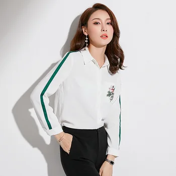 

shirt female Autumn chiffon straight blouse Euro-American fashion blouse with long sleeves and turndown collar