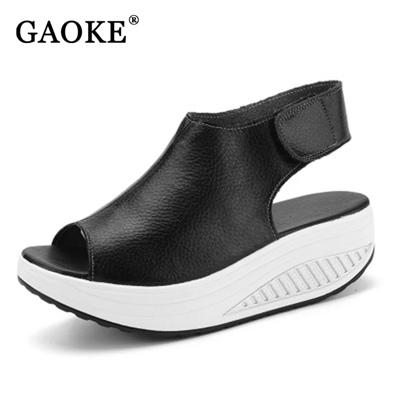

2018 Fashion Women Summer Woman Sandals PU Leather High Heels Wedges Platform Swing Shoes Peep Toe Sandalias Zapatos