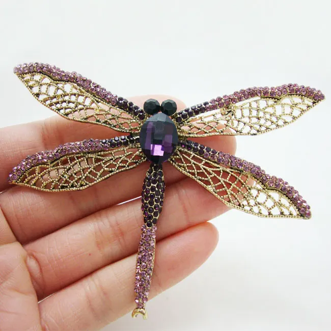 

2.51" Exquisite Purple Dragonfly Brooch Pin Rhinestone Crystal Party Jewelry