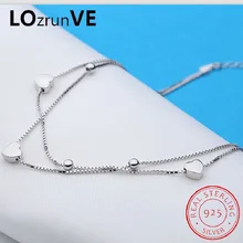 

LOZRUNVE Original 2018 Brand S925 Sterling Silver Bracelet on the Leg Fashion Box Chain Heart Anklet Women Wholesale