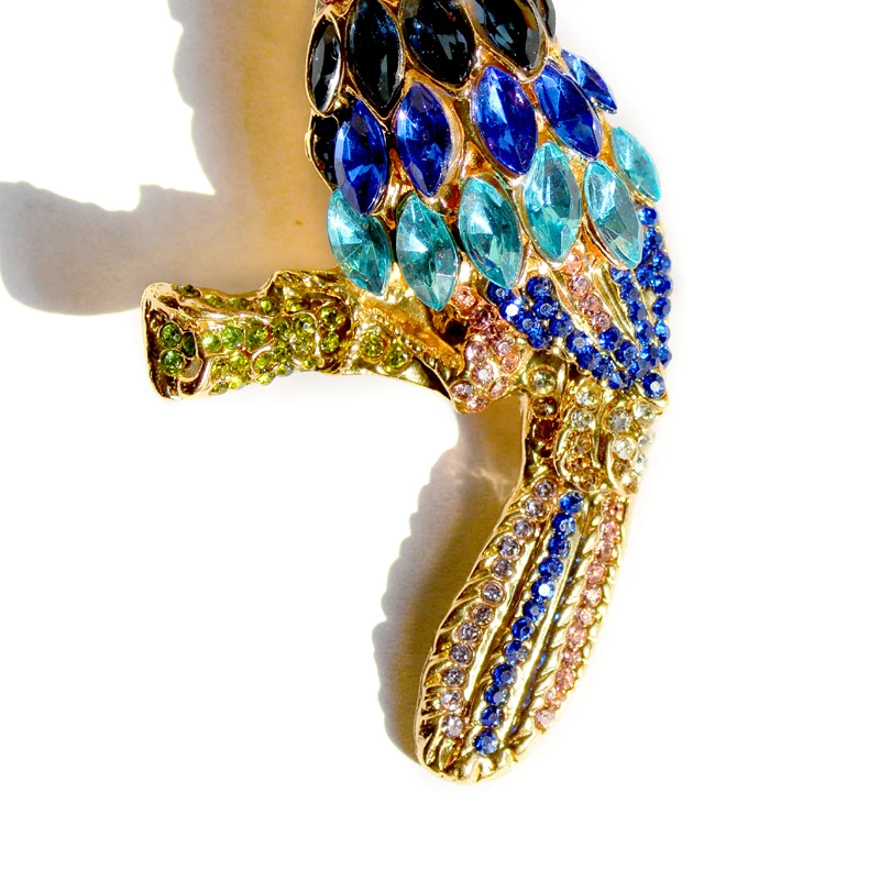 Morkopela Parrot Bird Brooches For Women Vintage Enamel Pin Jewelry Large Bird Rhinestone Brooch Pins Accessories