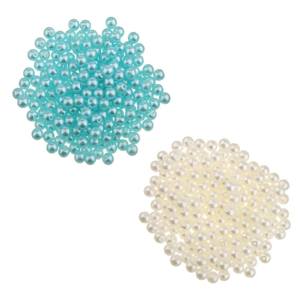 400Pcs Gorgeous Plastic Pearl Beads for Bride Wedding DIY Jewelry Making 4mm Blue / Beige