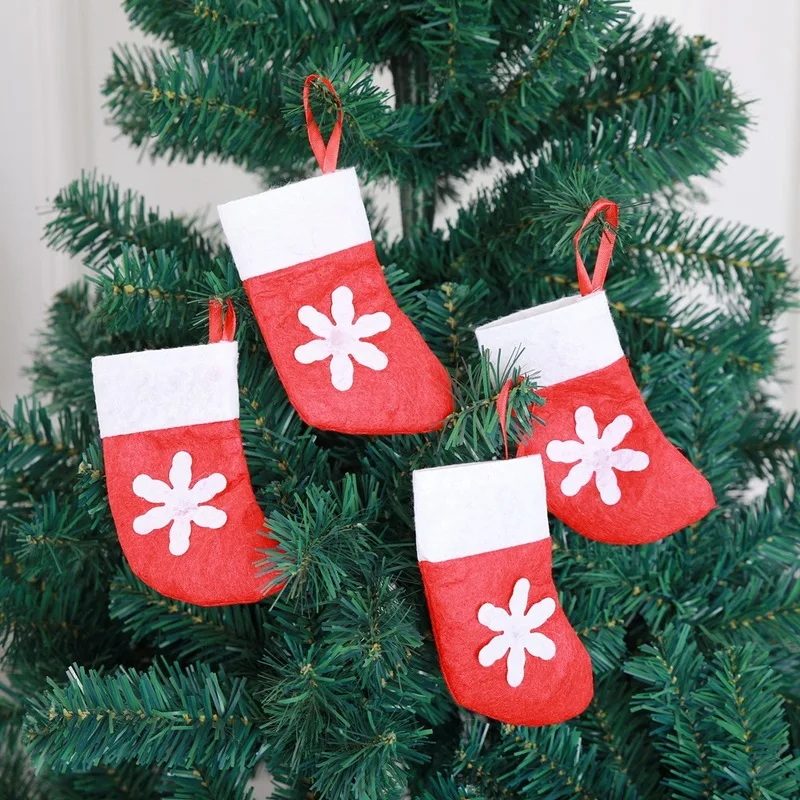 

12Pcs New Year Christmas Stocking Socks Santa Claus Candy Gift Bag Xmas Tree hanging Ornament Table Decorations for Home party