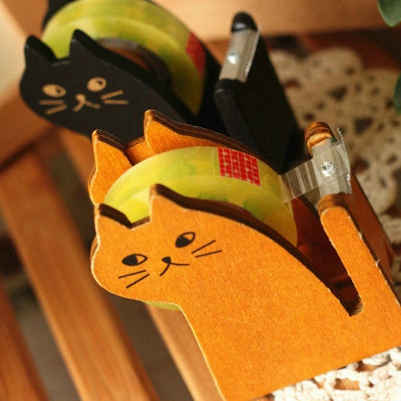 Милый кот стиль деревянная Лента Диспенсер Винтажный стиль держатель клейкой ленты офисные канцтовары лента инструмент для резки клейкой ленты инструмент