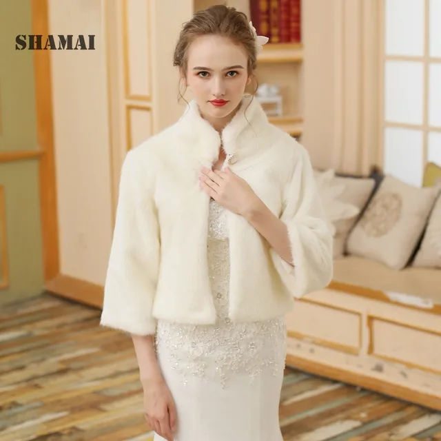 Shamai High Collar Wedding Accessories Women Light Champagne Faux Shamai High Collar Wedding Accessories Women Light Champagne Faux Fur Jacket Bridal Shawl Wrap Stole