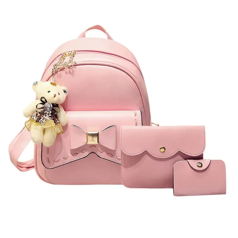 3 шт./компл. композитный мешок Для женщин бантом рюкзак школьные рюкзаки для девочек-подростков сумки через плечо сумка рюкзак для путешествий - Цвет: Розовый
