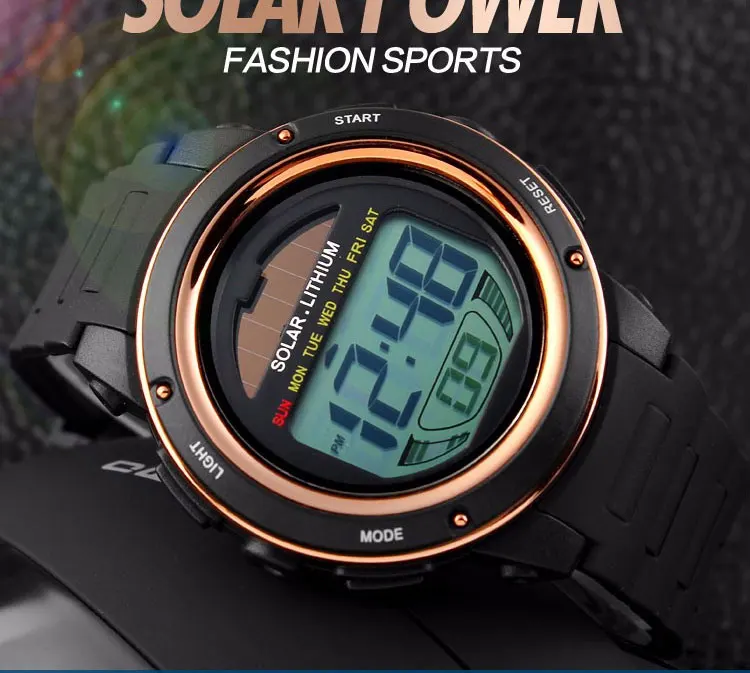 skmei solar power sport led watch water resistant 50m