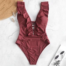 Женский слитный купальник с оборками, сетчатый купальник с перекрещивающимися оборками, Одноцветный Монокини, купальный костюм с перекрещивающимися бретелями