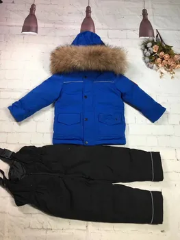 

Real raccoon fur 2018 winter jacket child suit jacket+pant twinset boy & girl ski suits children down jacket outerwear parka