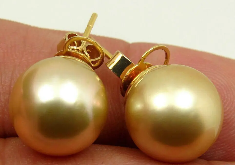 

charming10-11mm natural Australian south sea golden pearl earrings 14k