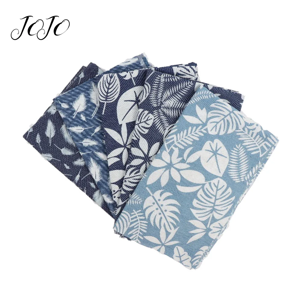 

JOJO BOWS 40*50cm Denim Fabric Leaf Printed Sheet For Needlework Home Textile Clothing Sewing Handmade Craft Supplies Home Decor
