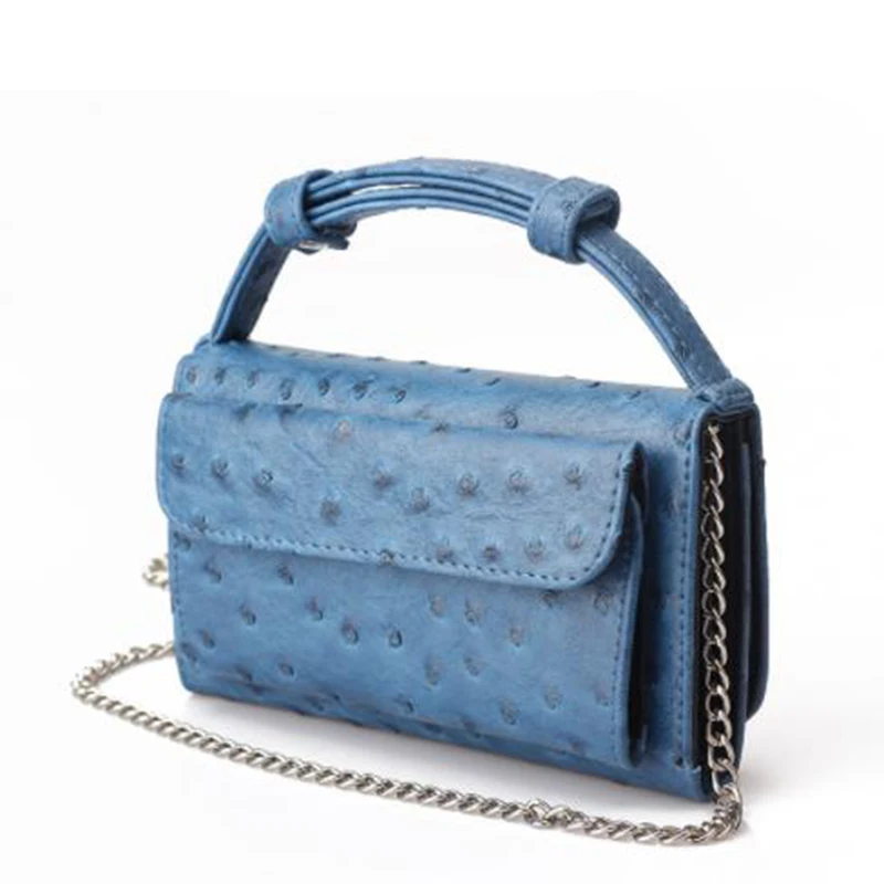 جديد حقيقية حقائب يد جلدية الماركات الفاخرة WomenTote النعامة نمط حقيبة ساع سلسلة حقائب كتف الإناث حزب حقيبة صغيرة