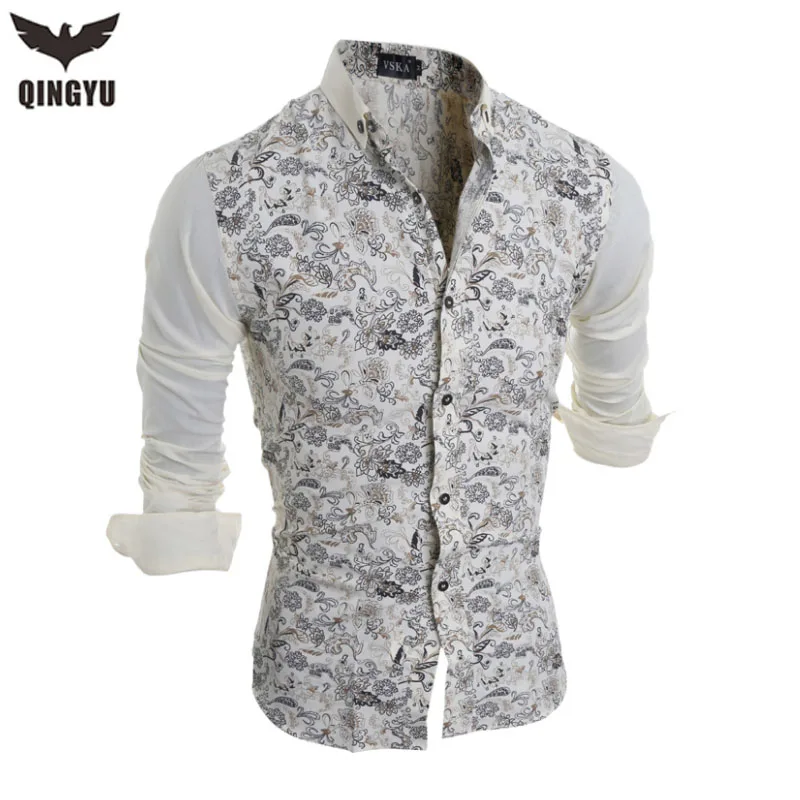 2016 New Men Floral Shirts Fashion Casual Slim Fit Camisas Business Dress Floral Print Homme