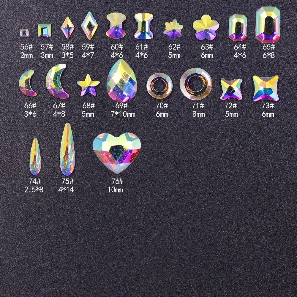 

10pcs Supper Shinny Crystal AB Flat Back Nail art Crystal Sticker For DIY Nail Design Beads 3D Rhinestones No.1-No.30