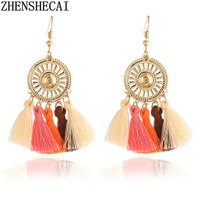 Ethnic Beige Tel Earring Natural Dangle Earrings Vintage Gold Ethnic Beige Tel Earring Natural Dangle Earrings Vintage Gold Hook Bohemian Handmade Drop Jewelry For