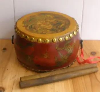 

10.6"Vintage Chinese Dragon Style Rosewood Leather Drum Percussion (Low War Drum