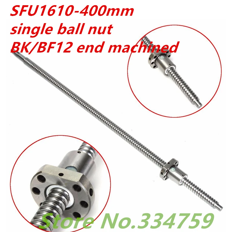 

SFU1610 400mm Ball Screw Set : 1 pc ball screw RM1610 400mm+1pc SFU1610 ball nut cnc part standard end machined for BK/BF12