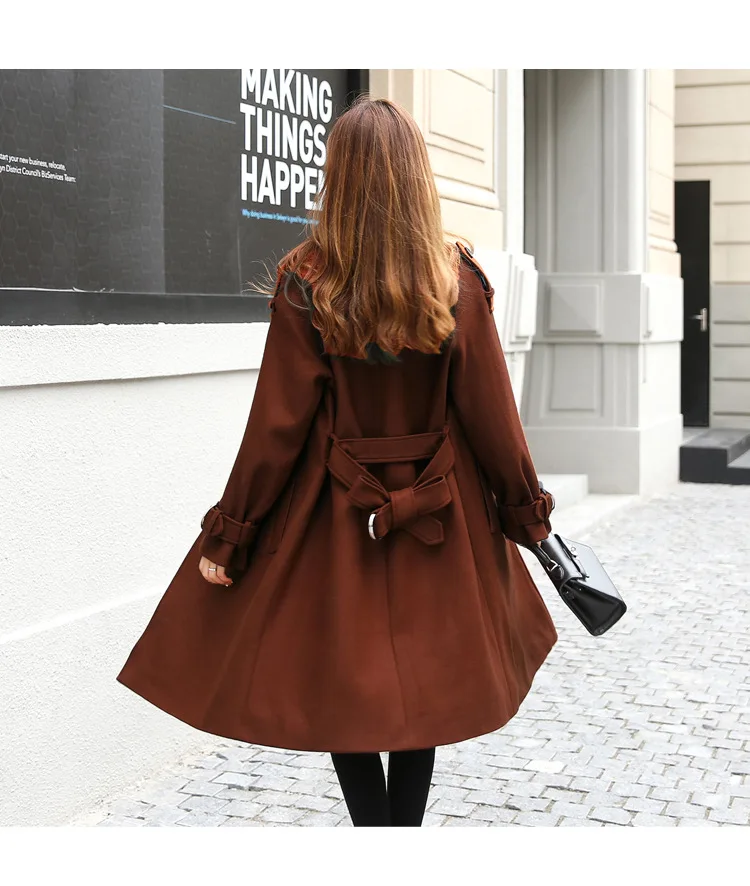 YuooMuoo длинный рукав отложной воротник длинное шерстяное пальто с поясом Женская Осенняя зимняя тонкая шерстяная куртка высокое качество