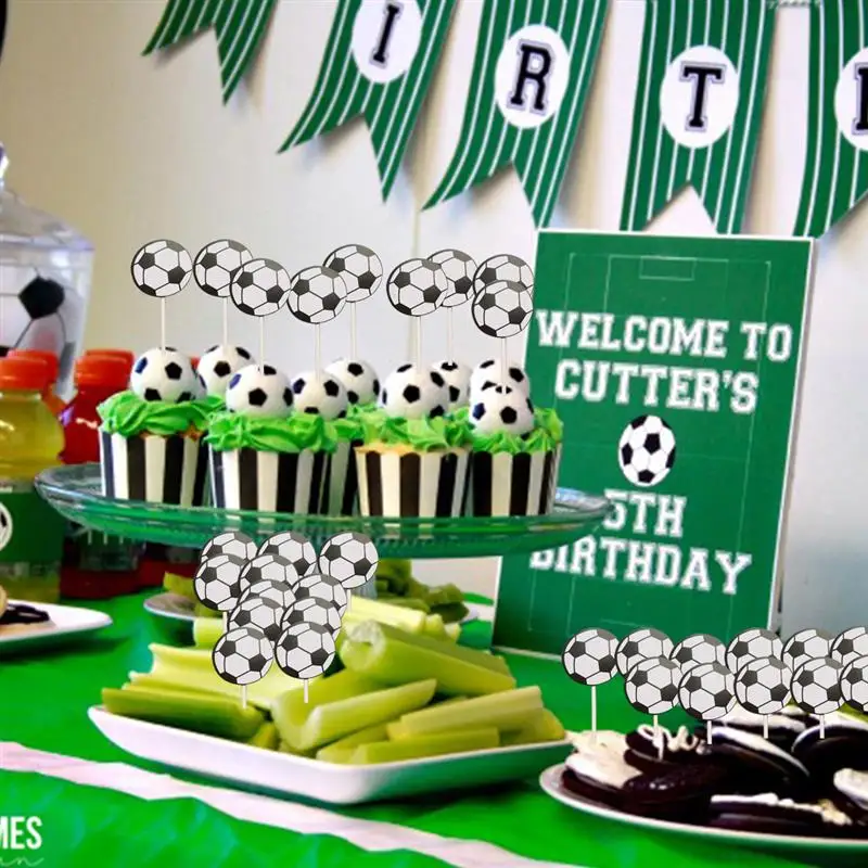 

New 5pcs Cartoon Play Football Cake Hat Sport Boys Party Cup cake Toppers Picks Kids Birthday Family Party Decoration Supplies