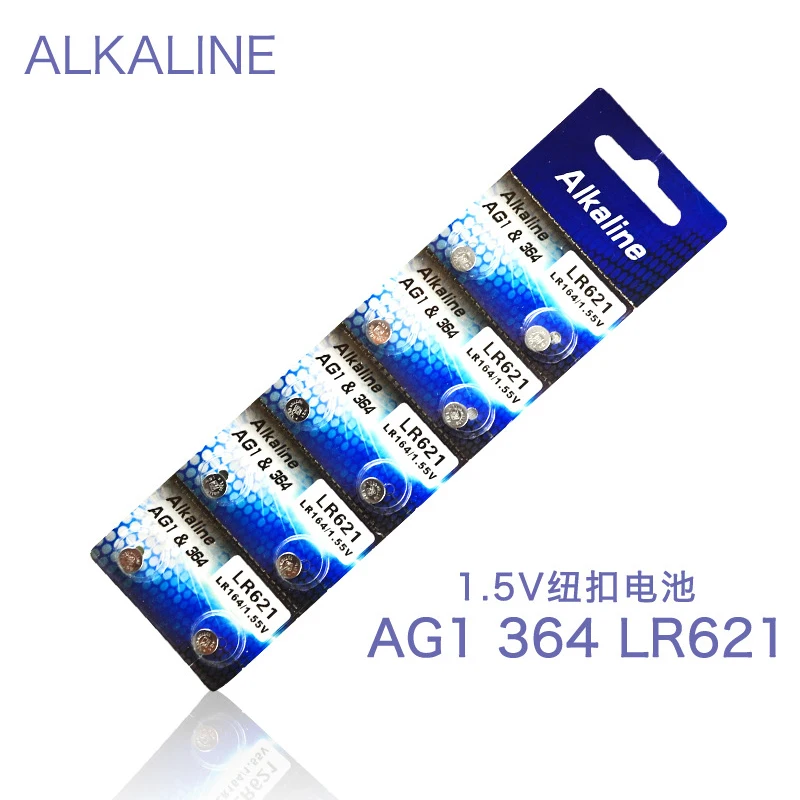 

10pcs 1 cards AG1 1.55V Li-ion Button Cell Coin Watch Batteries LR621 364A SR621W LR60 for Toys Remote Camera Mercury Free