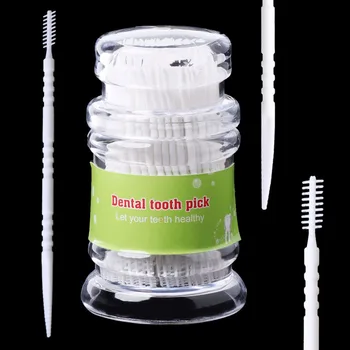 

200Pcs Plastic Dental Picks Oral Care Hygiene 2 Way Interdental Brush Tooth Pick Dental Floss Teeth Brush 6.4cm