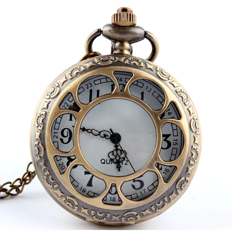 Модные Повседневное стимпанк Бронзовый кварцевые карманные часы Цепочки и ожерелья кулон с цепочкой уникальный полые цветок часы Relogio де