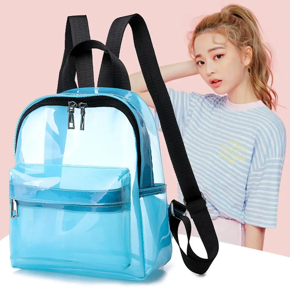 

Fashion Women Solid Color Zipper PVC Jelly Bag Tote Shoulder Pouch Mini Backpack