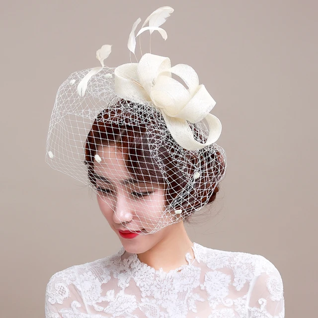Beautiful Ivory Birdcage Bridal Flower Feathers Fascinator Bride