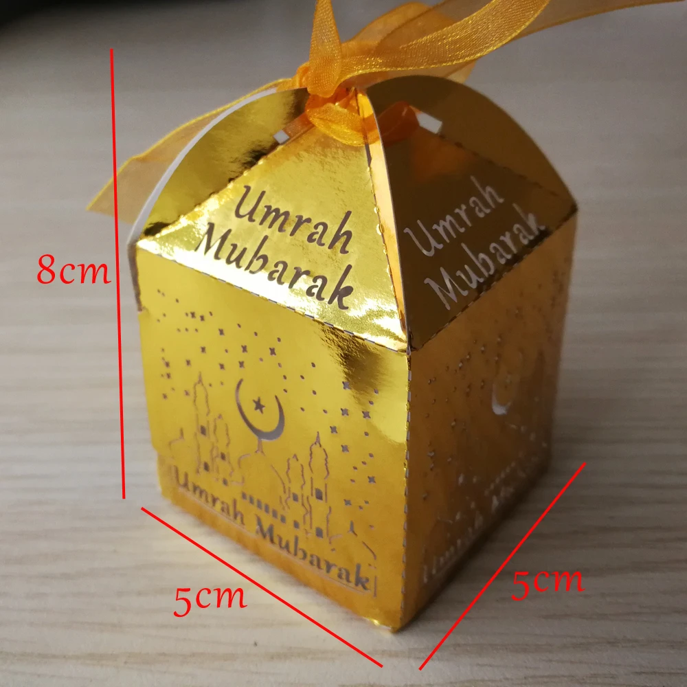 50 штук 5*5*8 см зеркало цвета: золотистый, серебристый умру Мубарак коробка конфет для ИД Мубарак вечерние украшения коробки конфет