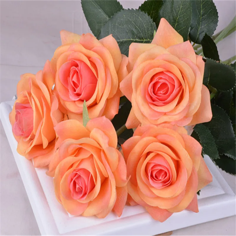 5PCS/lot Artificial Rose Flowers Fake Silk Bouquet for Wedding Party