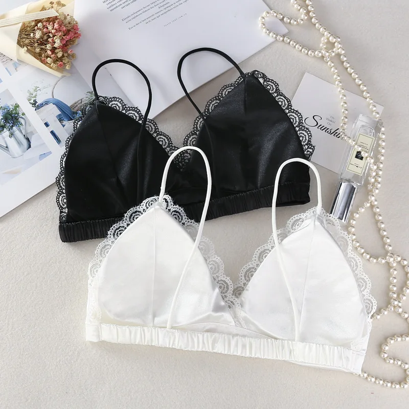 

2018 summer Sexy thin straps small Bra Sexy Deep V-Neck Solid Tube Tops wireless Summer Women Seamless bra lace bralette black