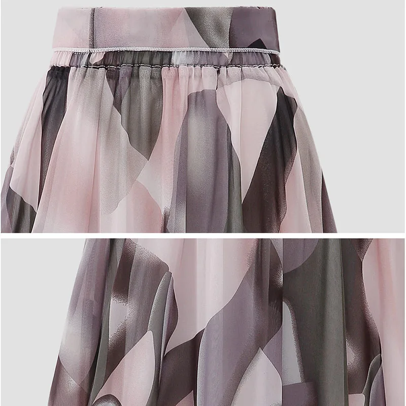 Новое поступление, плиссированная шифоновая юбка в богемном стиле для женщин, лето, эластичная талия, модная пляжная юбка миди с принтом, Femm Saia
