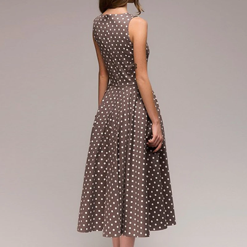 S-4XL Retro Women Polka Dot Swing Dress Elegant Sleeveless Vintage New Ladies Summer Plus Size Casual Party Dresses Vestidos
