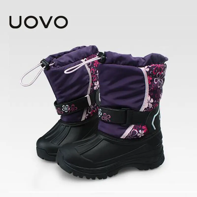 Unisex Boys Girls Uovo Brand Kids Snow Boots Water Repellent Winter Rain Boots Slip Resistant Botas Ninos Black Purple Shoes