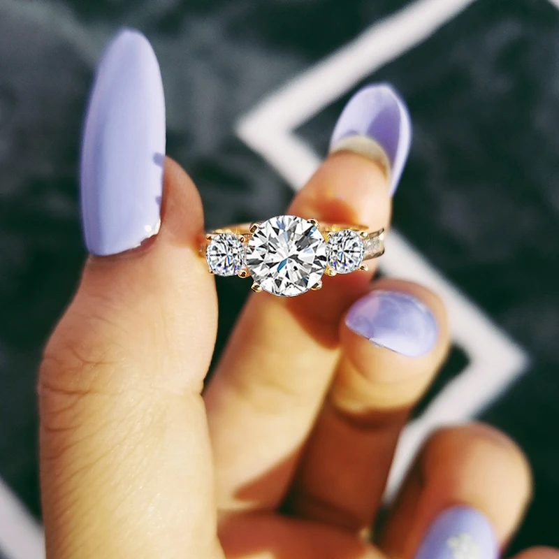 solid Three Stone 925 Sterling Silver Engagement Rings Fashion Style 3 Carat Cubic Zirconia Rings Jewelry sepcial unique R1597