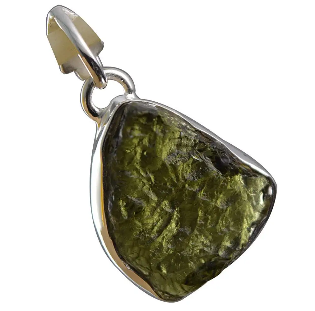 

Genuine Czech Moldavite Pendant 925 Sterling Silver,31.5 mm, AP6297