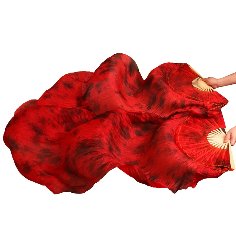 Stage Performance Dance Fans 100% Silk Veils Colored Women Belly Dance Fan Veils (2pcs) black+red Color mixing Stage Performance Dance Fans 100% Silk Veils Colored Women Belly Dance Fan Veils (2pcs) black+red Color mixing