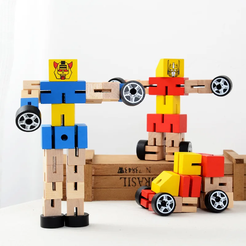 1 шт. деревянные изменяемые формы робот DIY строительные блоки детские игрушки для