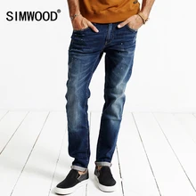 SIMWOOD Новые 2016 Осень Зима Джинсы Моды для Мужчин Спрей Живопись Джинсовые Брюки Slim Fit Брюки Марка Одежды SJ6054