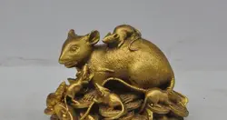 Китайский фэншуй латунь богатство деньги монета слиток животных мышь мыши крыса лаки статуя