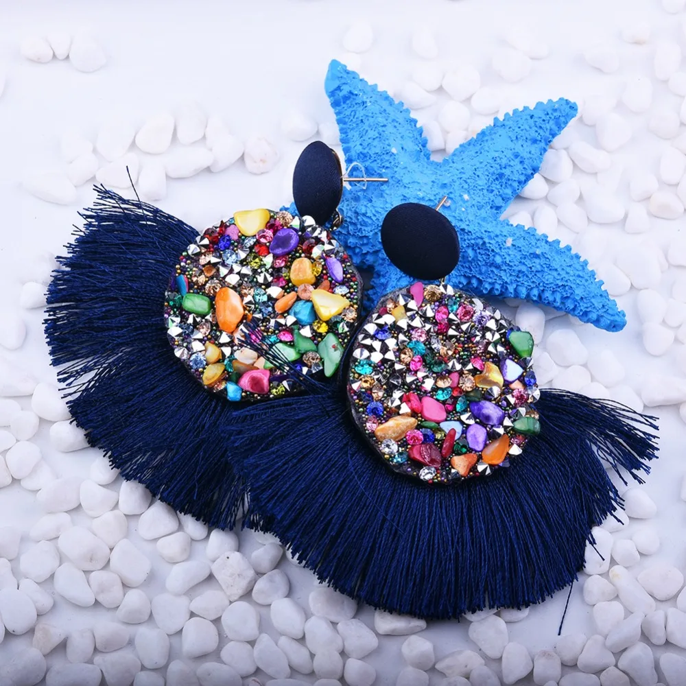 Женские Висячие серьги в богемном стиле с кисточками красные синие черные