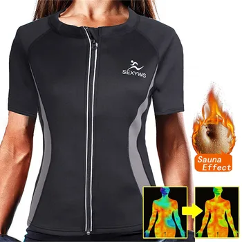 

NINGMI Hot Shirt for Women Neoprene Sauna Sweat Vest Weight Loss Blouse Long Sleeve Slimming Waist Trainer Tank Top Body Shaper
