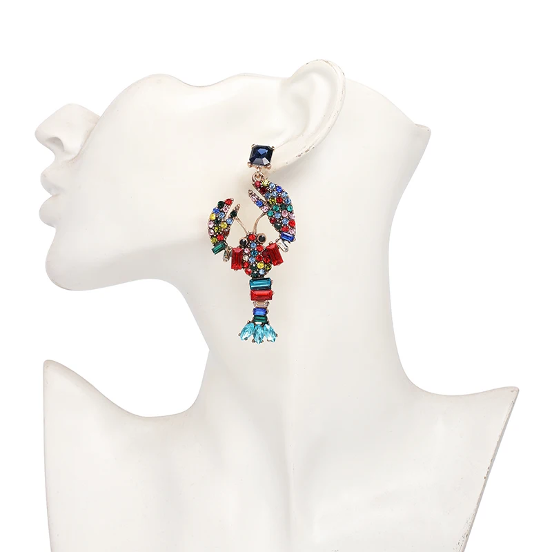 Bohemian Multicolor Animal Lobster Shaped Crystal Dangle Earrings Statement Jewelry Drop Earrings