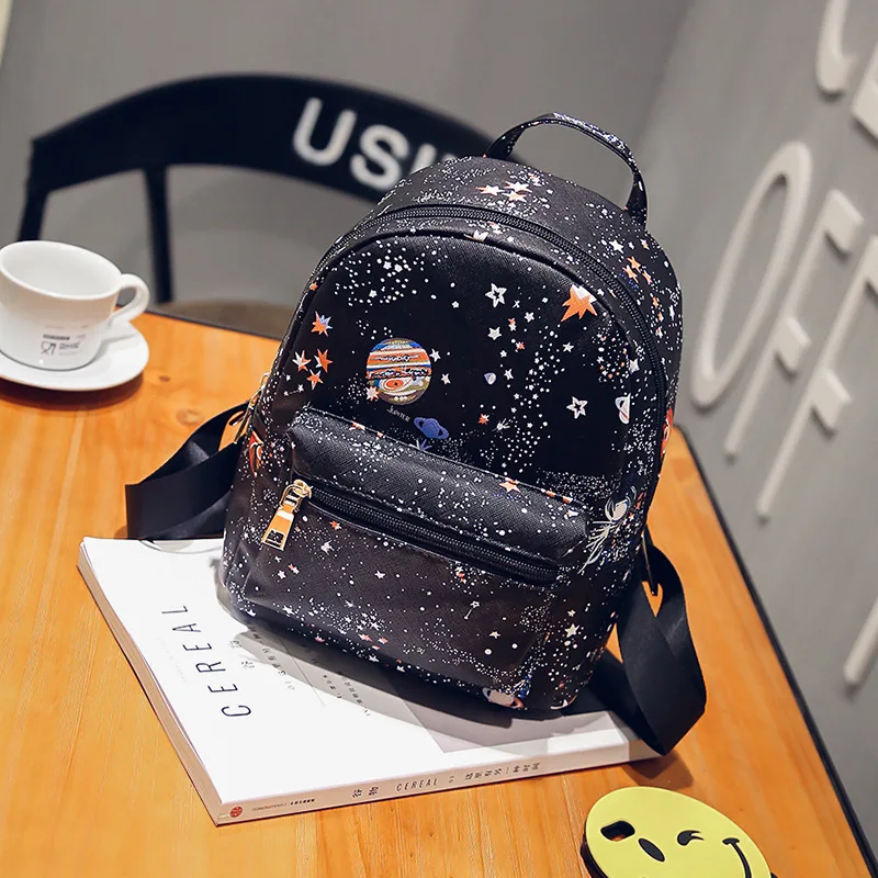 

2017 New Universe Space PrintingFor Teenage Girls Small Backpack Women Leather bag Universe Space Printing School bags