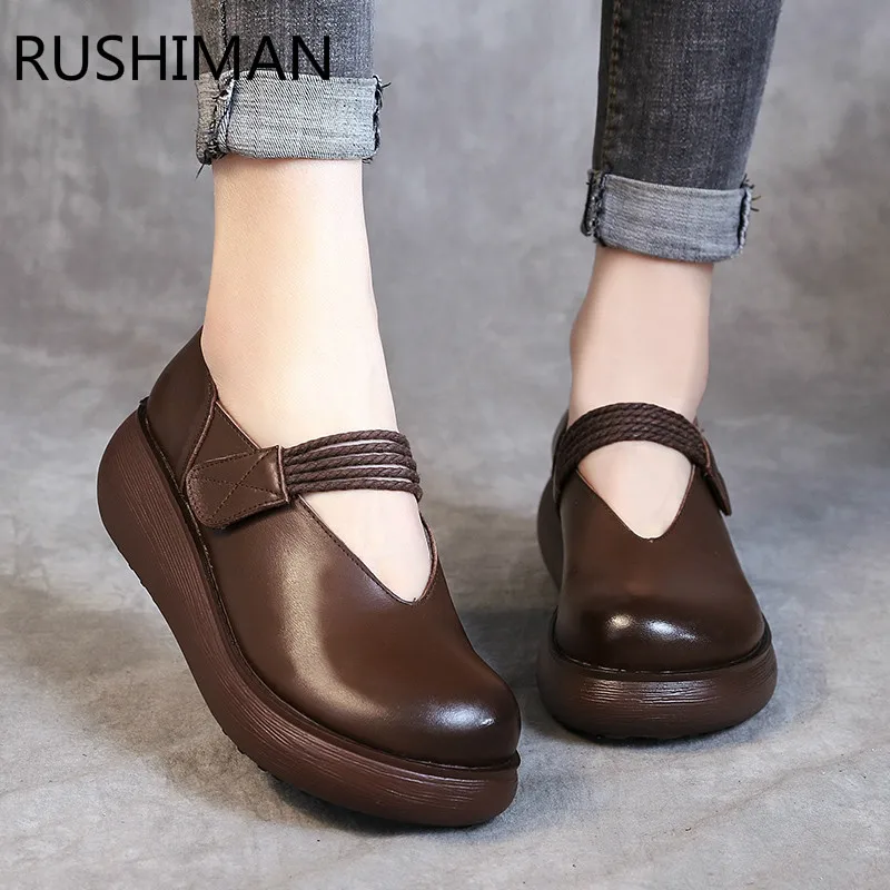 RUSHIMAN 2019 nuevos zapatos retro hechos a mano para mujer zapatos de cuero  de fondo suave estilo nacional zapatos de fondo grueso casual cake zapatos  size35 40|Zapatos planos de mujer| - AliExpress